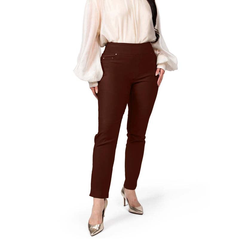 Jenna Rose Petite Size Yoga Dress Pants Breathable Slim Fit Straight-Leg Office Casual with Spandex/Polyester Material 5 Pockets