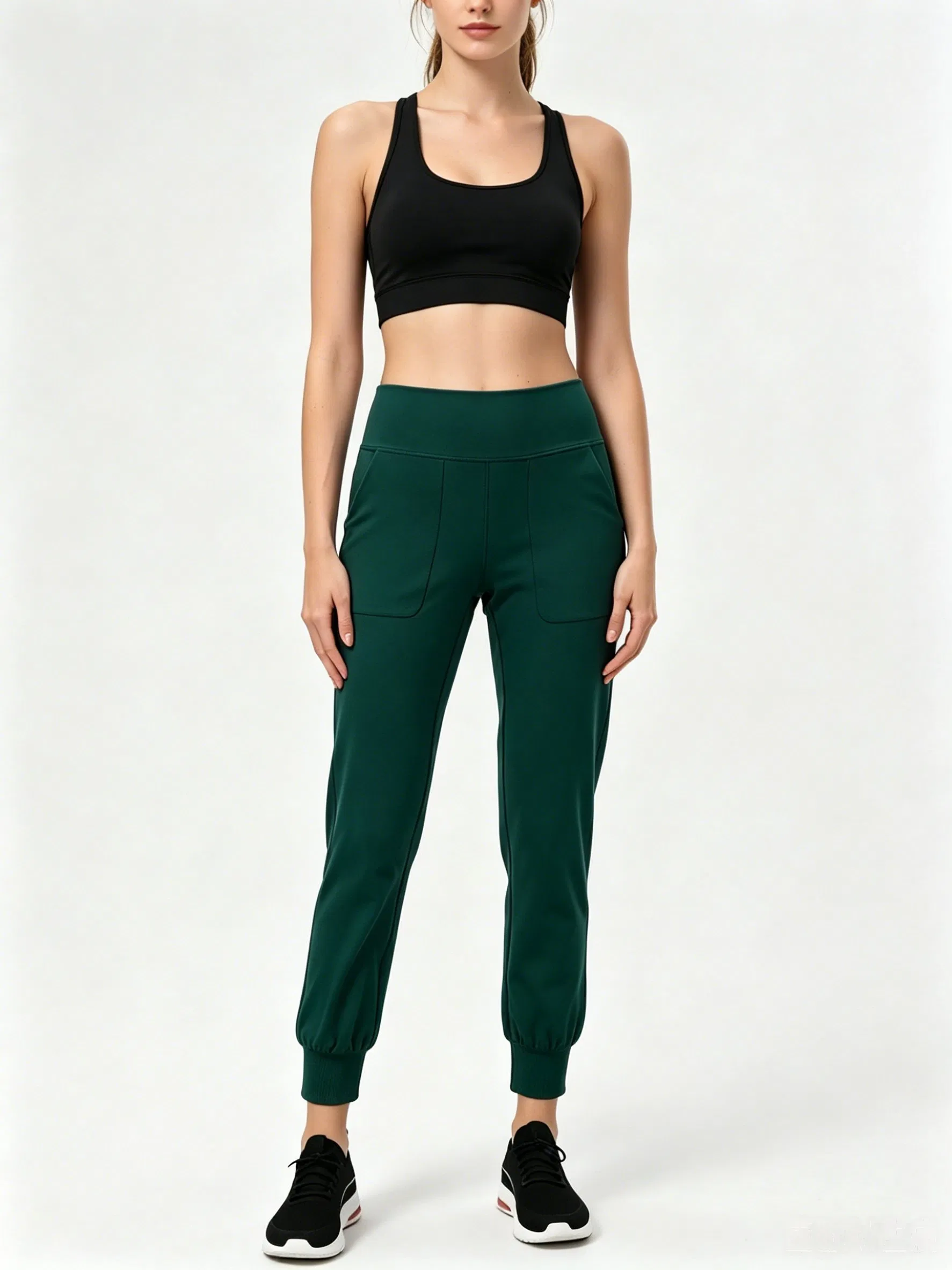 Women's 77% Nylon 23% Spandex High Waist 4-Way Stretch Yoga Pant with Pockets &amp; Elastic Cuffs for Yoga Running &amp; Casual Wear