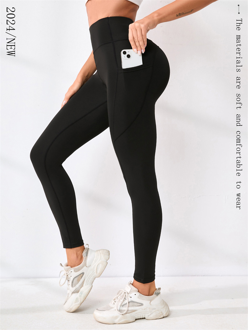 Solid Leggings Pockets for Women Soft High Waisted Workout Yoga Pants