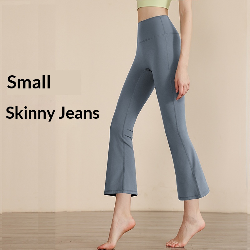 Micro-ripple Solid Yoga Pants Women's Slim-fit Hip-lifting Elastic Waist Quick Dry Flared Leg Ankle-Length Petite Spandex/Nylon
