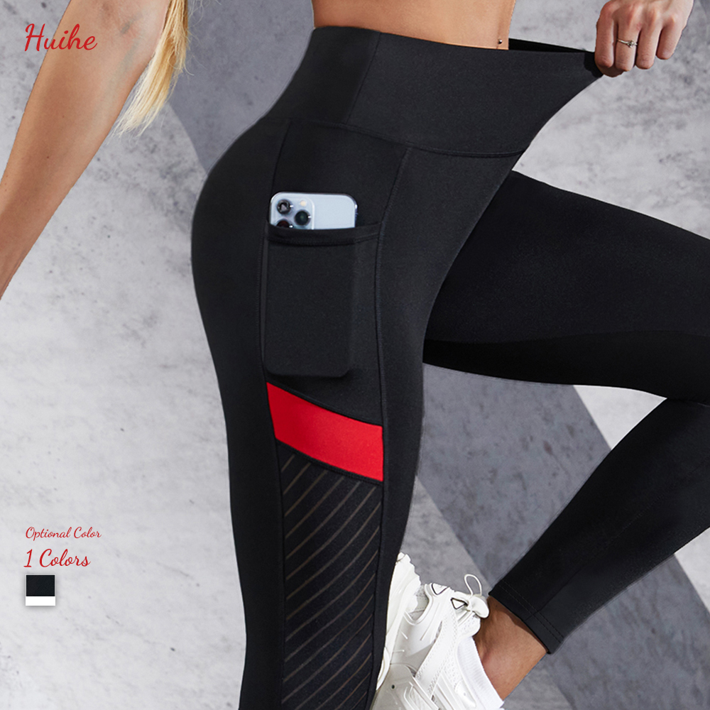 Huihe Mesh Pocket Yoga Pants Moisture Wicking Sports Fitness Leggings