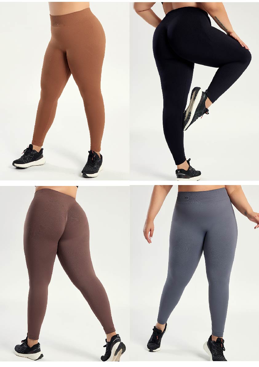 Breathable Stretch Soft Touch Women Plus Size High Waist Seamless Knee Length Yoga Pants for Gym Workout Daily Training