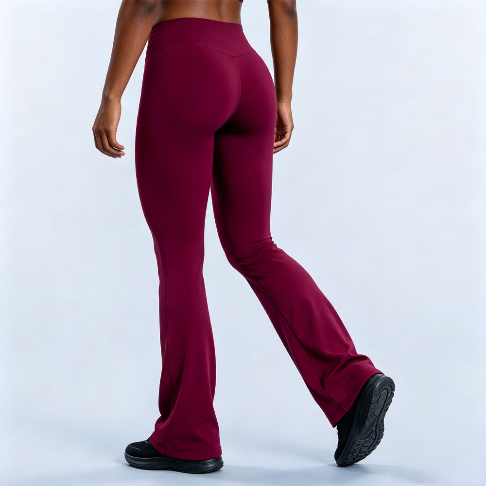 Custom New Arrival Nylon Supportive Fabric Mid Waist Tight Hip Lifting Bellbottom Pants Solid Seamless Fitness Yoga Flare Pants
