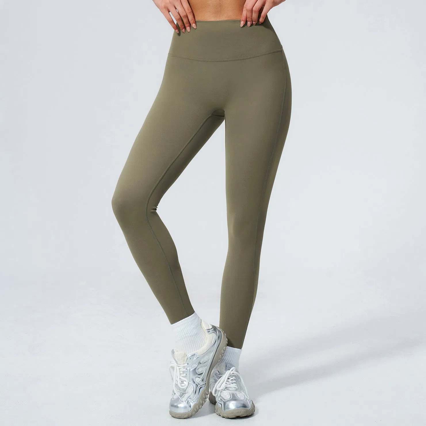 Tummy Control High Waist Yoga Pants for Women Wide Seamless Waistband V-Shape Lifting Butt Scrunch Leggings Squat-Proof 4-Way Stretch Matte Cropped