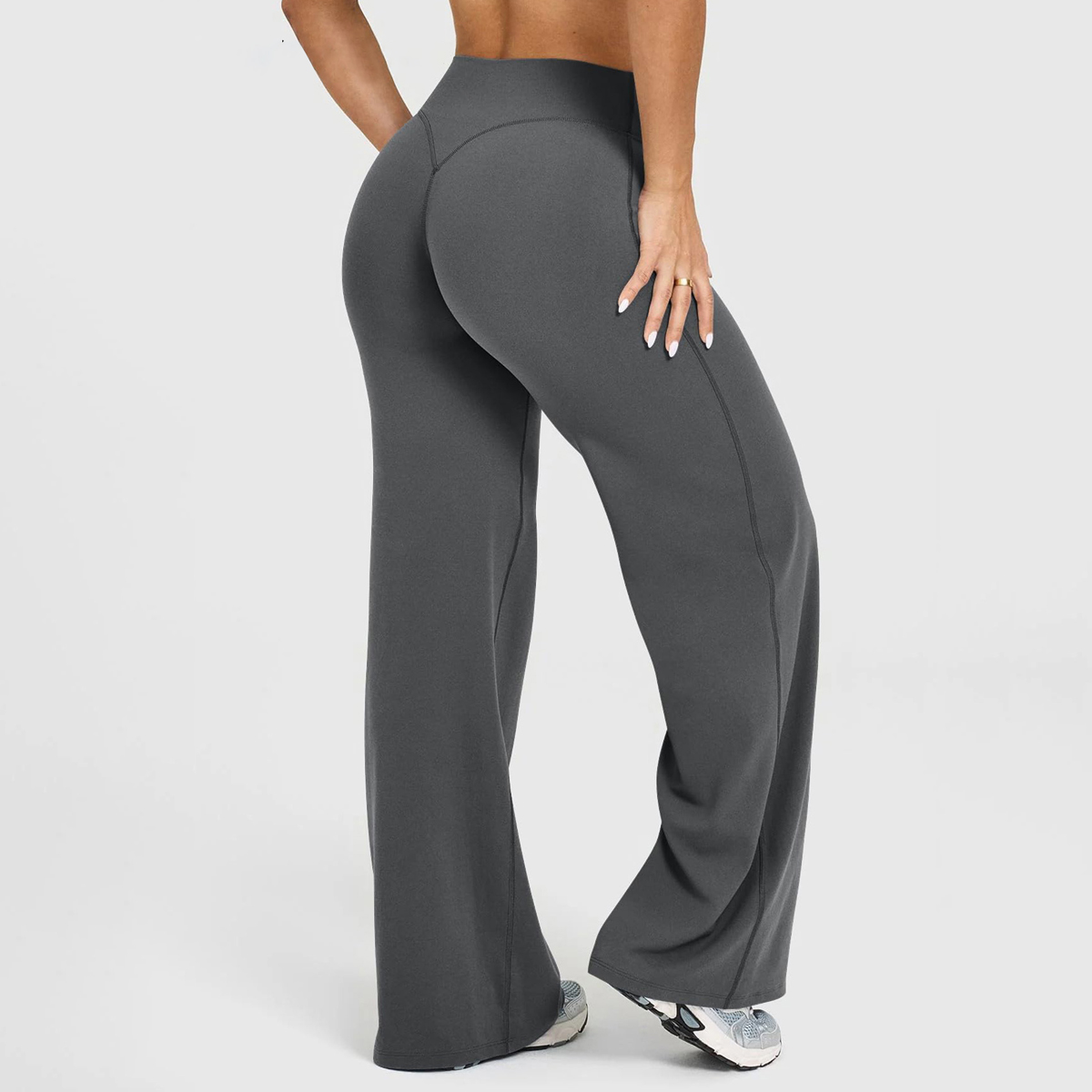 Women's high-waist wide-leg workout yoga pants with a seamless flared design, customizable, available in multiple colors