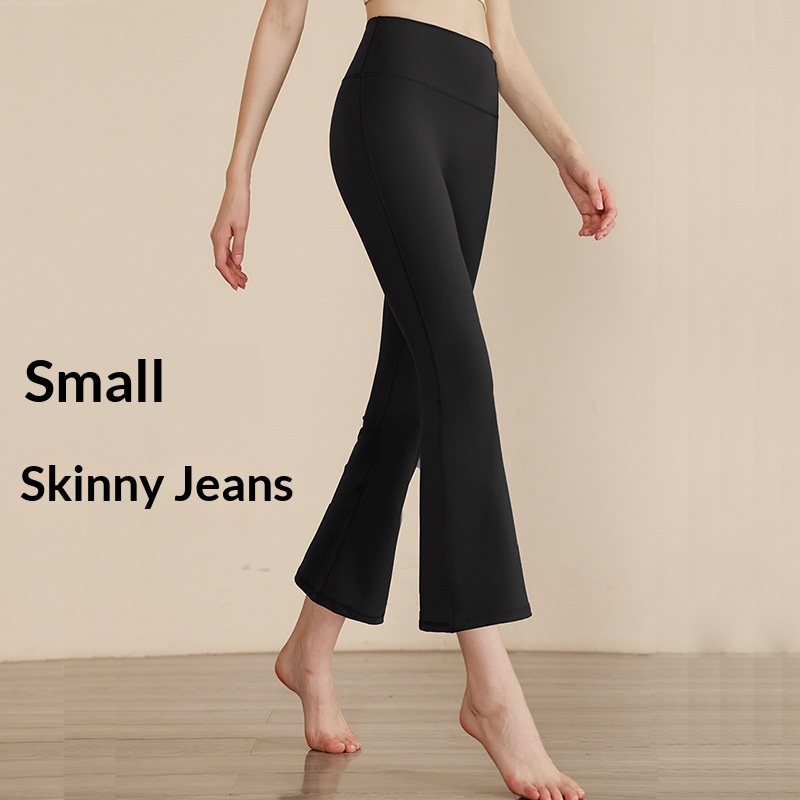 Micro-ripple Solid Yoga Pants Women's Slim-fit Hip-lifting Elastic Waist Quick Dry Flared Leg Ankle-Length Petite Spandex/Nylon