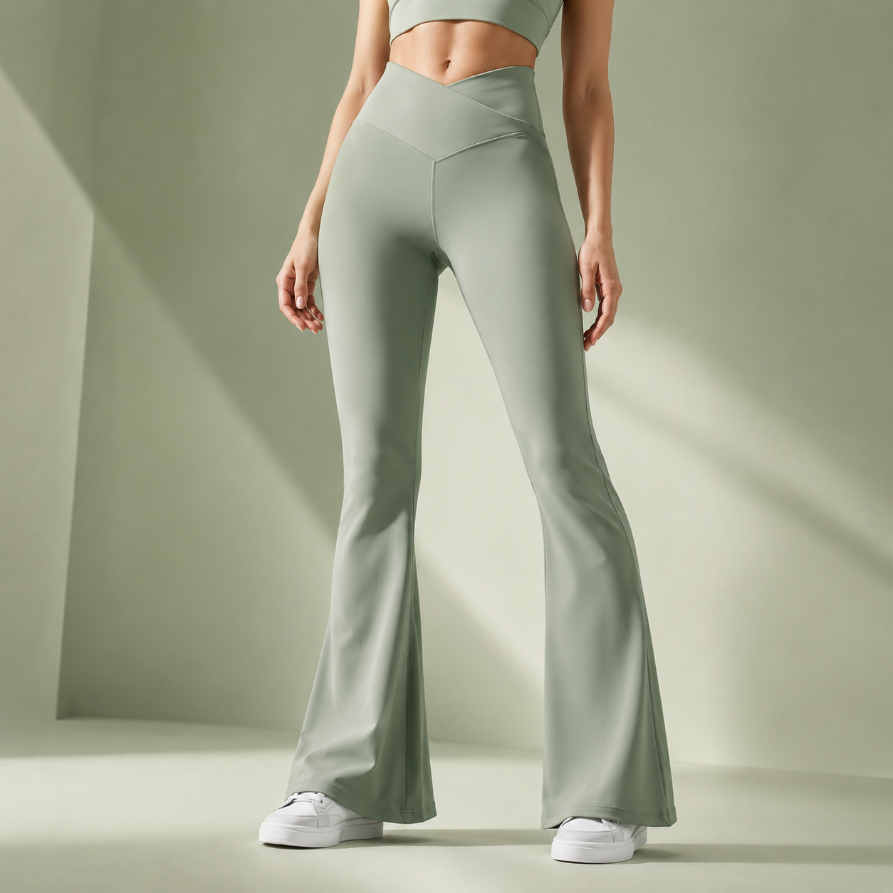 OEM/ODM High Waist Flare Yoga Pants Crossover V-Waist Tummy Control Bootcut Slim Fit Four-Way Stretch Breathable Workout Yoga