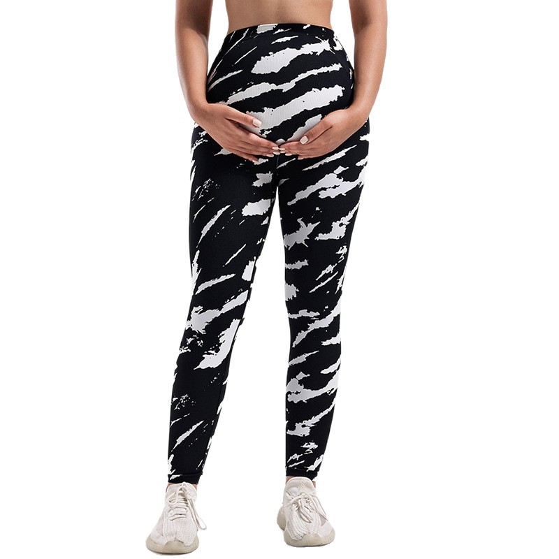 Maternity Yoga Pants Seamless Patterned printing High Waist Full Length Yoga Leggings for Pregnant Over Belly Support Waistband