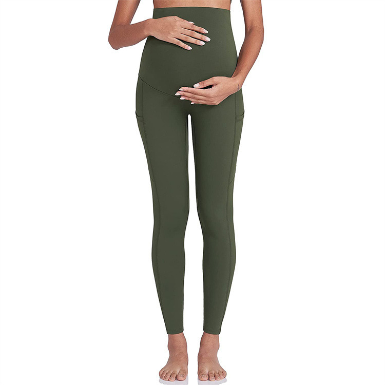 2025 High Waist Skinny Elastic Waist Pregnancy Fitness Leggings Maternity Yoga Pants with Pocket Washed Quick Dry Spring