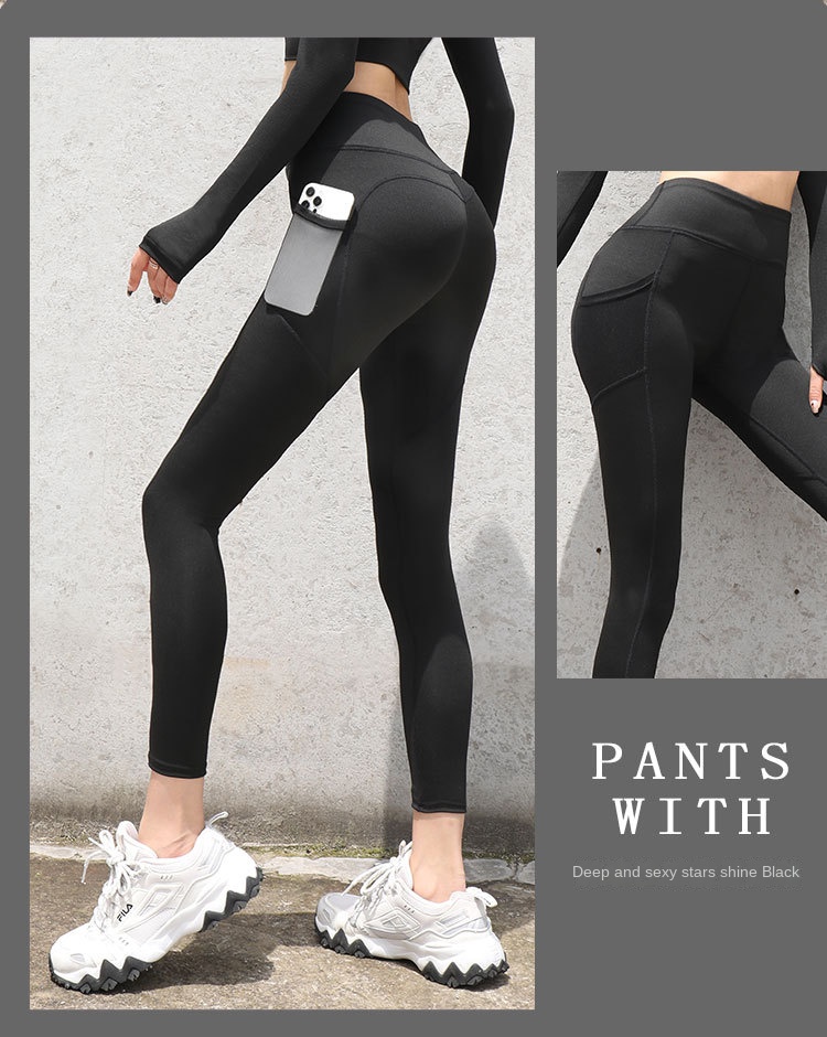 European American Quick-Drying Stretch Fitness Pants Hip-Lifting Mesh Side Pocket Sports Tight Leggings for Running Yoga