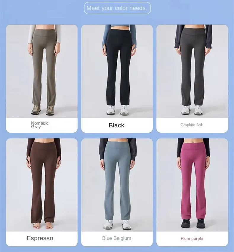 Women's High-Waisted Yoga Pants Stretch Flared Design Fleece Slimming Hip Lifting Elastic Waist Closure Fitness Yoga Pants
