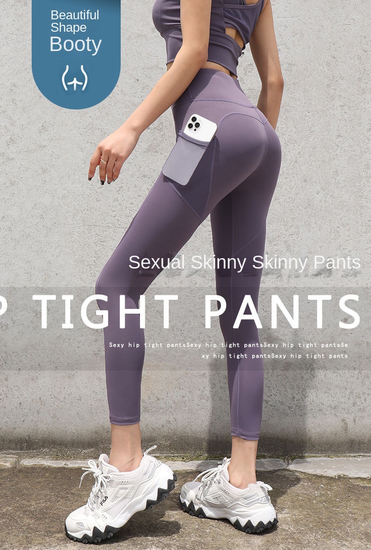 European American Quick-Drying Stretch Fitness Pants Hip-Lifting Mesh Side Pocket Sports Tight Leggings for Running Yoga