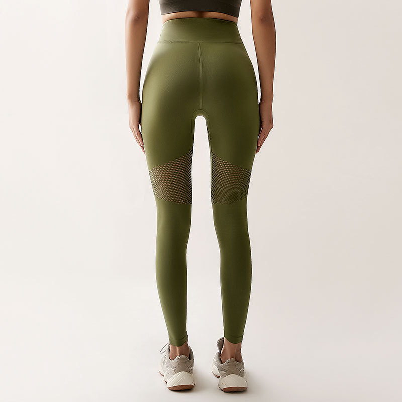 Cross-border High Waist Mesh Solid Ankle-Length Yoga Pants Women's Fitness Running Quick-drying Breathable High Elastic Thin