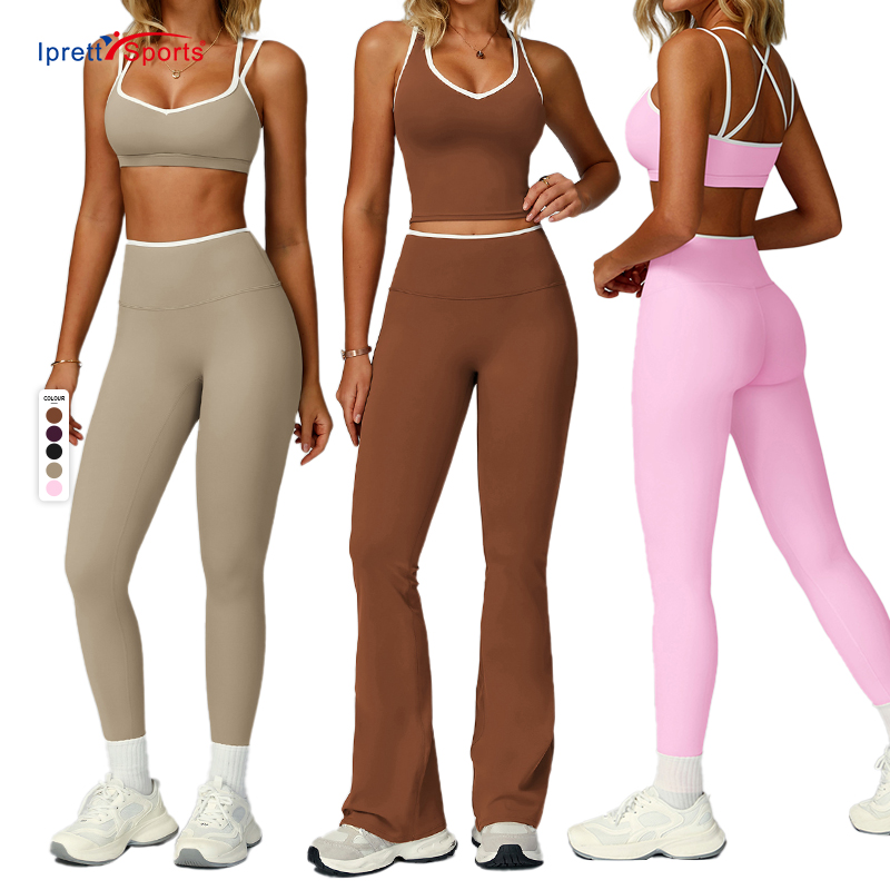 OEM Sports Flared Pants Quick Dry Wide Leg Long Sports Pants Color Block Yoga Sets Micro Flared Fitness Running for Girls Women