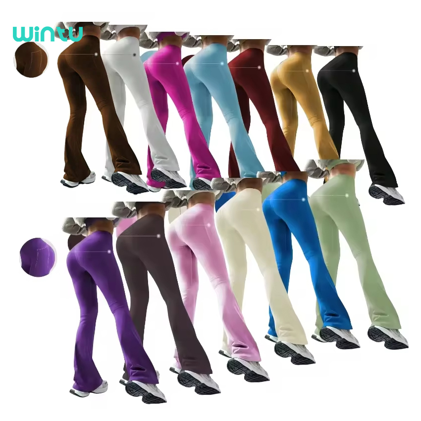 Women's High Waist Flared Leggings Pocket Peach Pants Wholesale Bootcut Yoga Pants with High Elastic Butt Lift Wide Leg