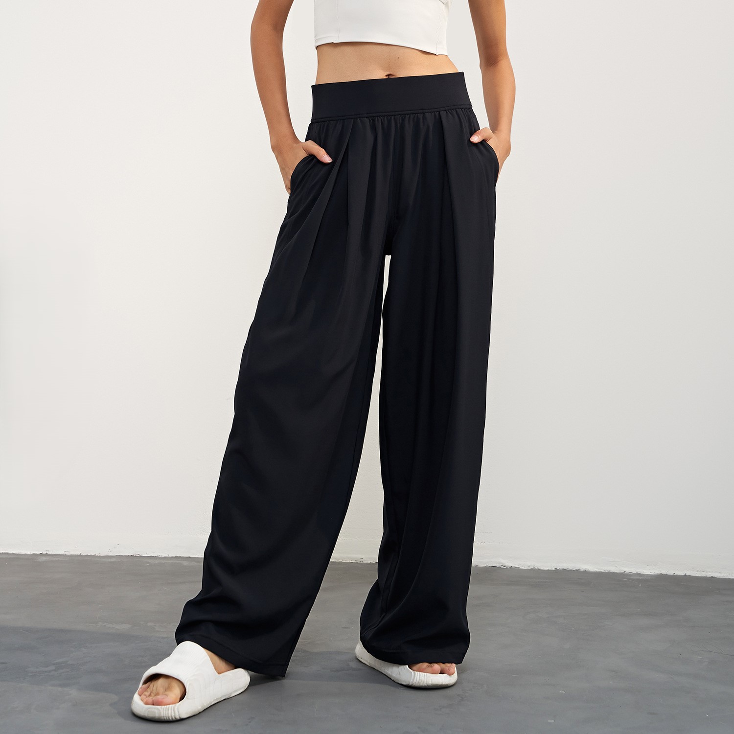Cold Feeling High Waist Yoga Pants Quick Drying Loose Straight Sportwear Casual Flare Pants for Women