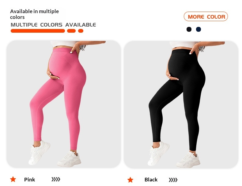 Pregnant Women Yoga Leggings Slim-fit High Waist Elastic Waist Ruched Seamless Spandex/Nylon Ankle-Length Ribbed Black Sports