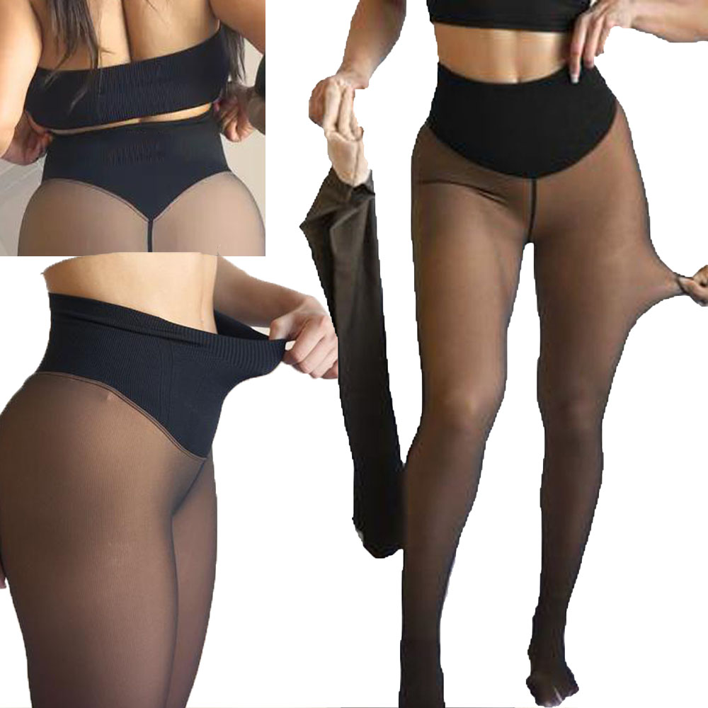 One Seam Crotch Plus Size Fleece Lined Solid Winter Knitted Pantyhose Tights Standard Warm Leggings