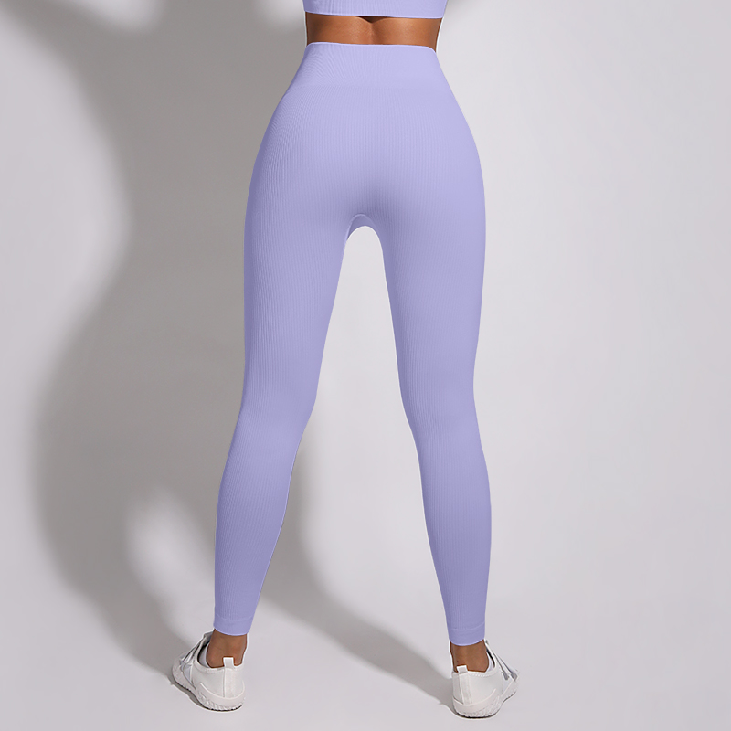 In Stock Ribbing Yoga Pants Full Length High Waist Seamless Active Wear Tummy Control High Elastic Women Sports Tights