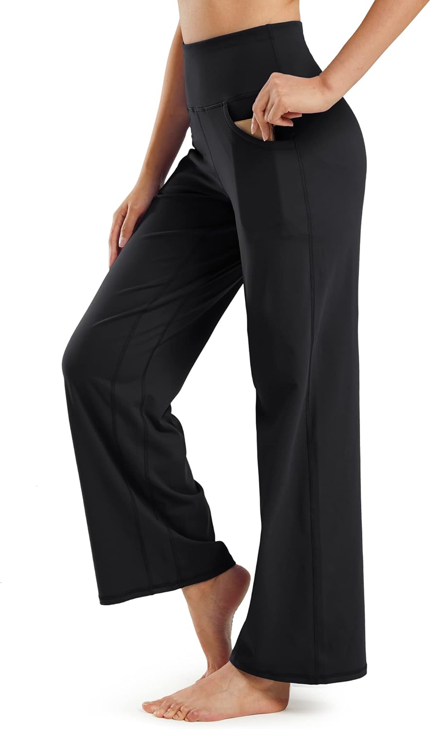 Promoter High Waist Wide Leg Yoga Pants with Pockets Stretch Loose Casual Lounge Sweatpants Color Blocking Petite/Regular/Tall