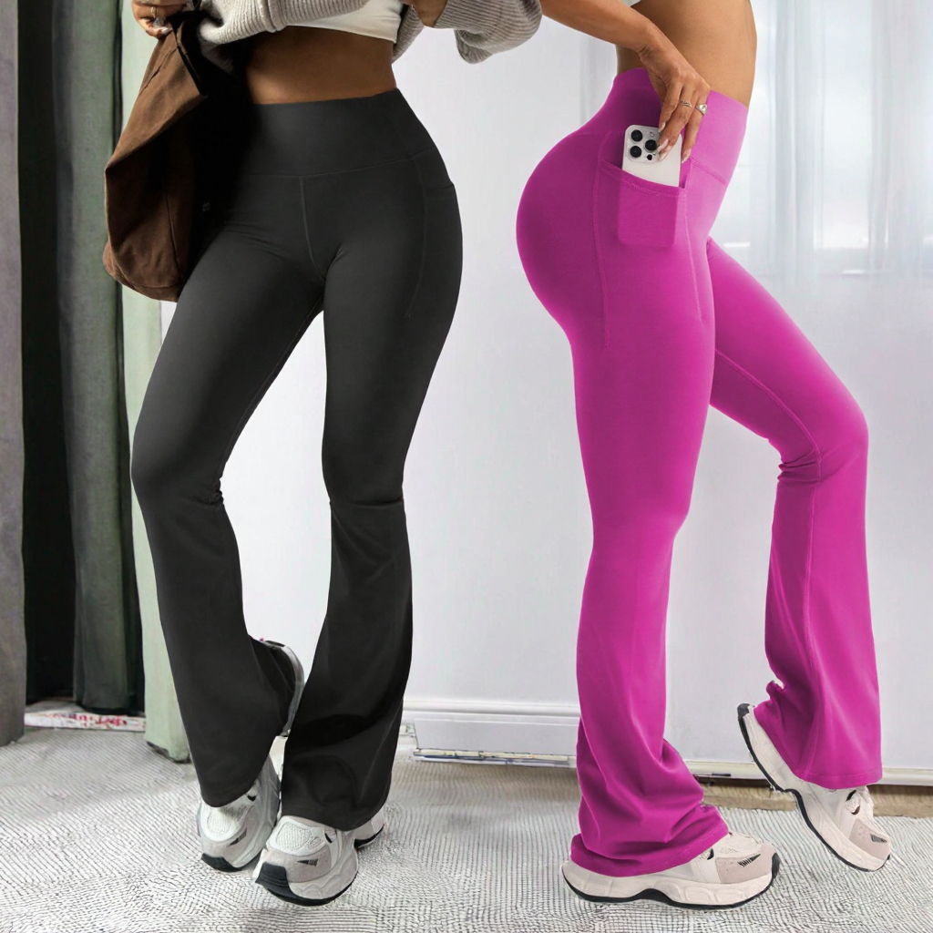 Women's High Waist Flared Leggings Pocket Peach Pants Wintu Wholesale Bootcut Yoga Pants with High Elastic Butt Lift Wide Leg