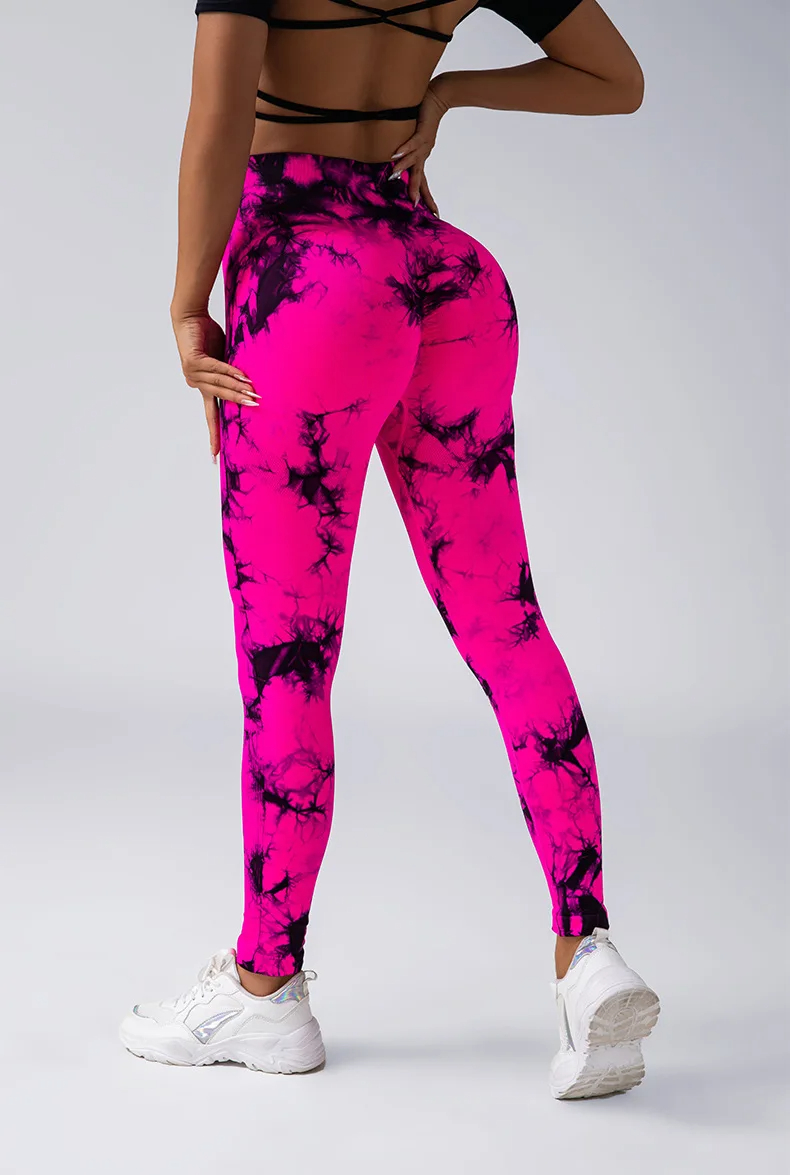 Women Tie Dye High Waist Yoga Tights Detail 4