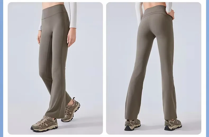 Women's High-Waisted Yoga Pants Stretch Flared Design Fleece Slimming Hip Lifting Elastic Waist Closure Fitness Yoga Pants