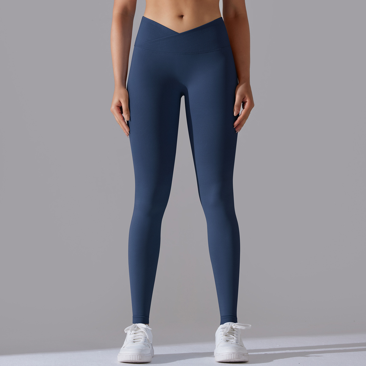 Women's Cross Waist Comfortable Gym Fitness Wear Butt Lifting Seamless Yoga Leggings Plus Size Solid Pattern Mid Navel Revealing