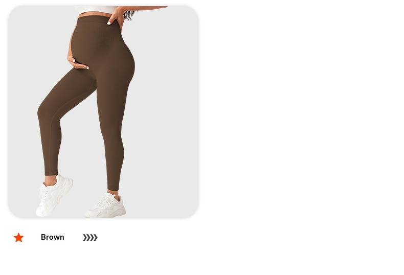 Pregnant Women Yoga Leggings Slim-fit High Waist Elastic Waist Ruched Seamless Spandex/Nylon Ankle-Length Ribbed Black Sports