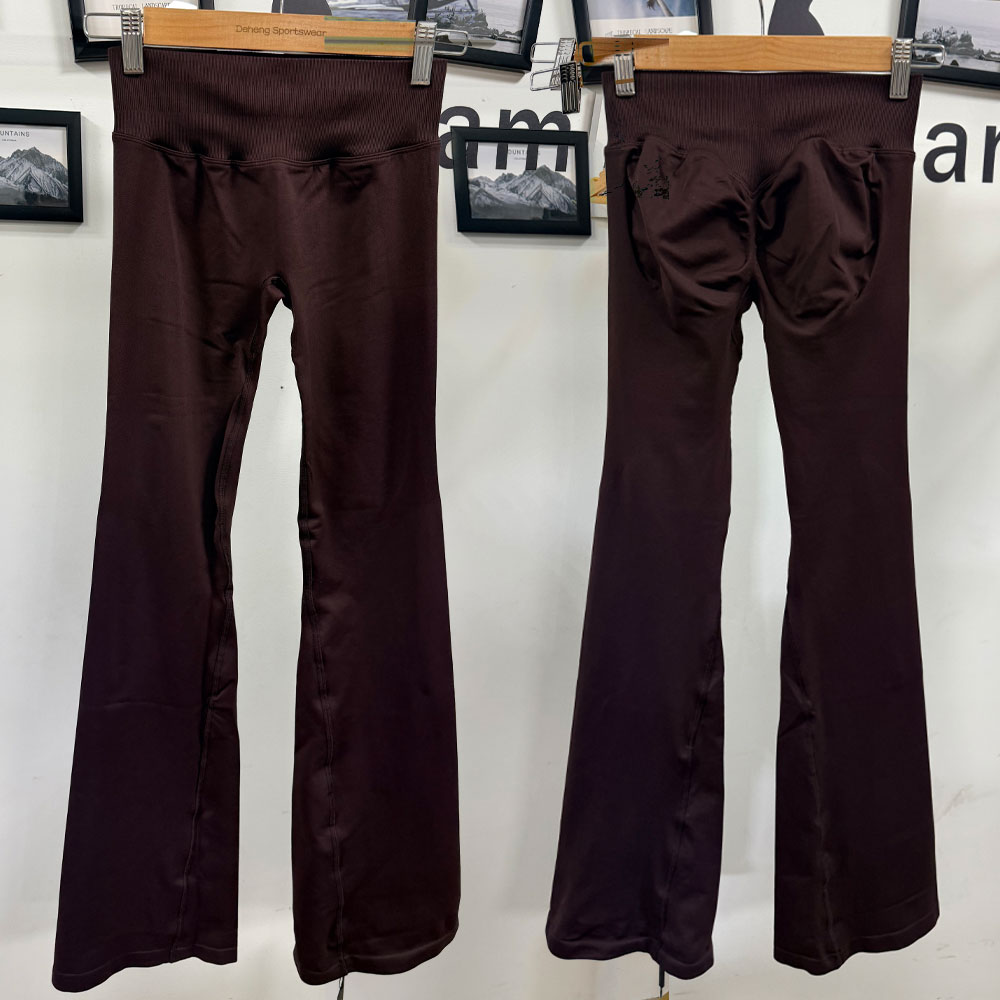 Custom New Arrival Nylon Supportive Fabric Mid Waist Tight Hip Lifting Bellbottom Pants Solid Seamless Fitness Yoga Flare Pants