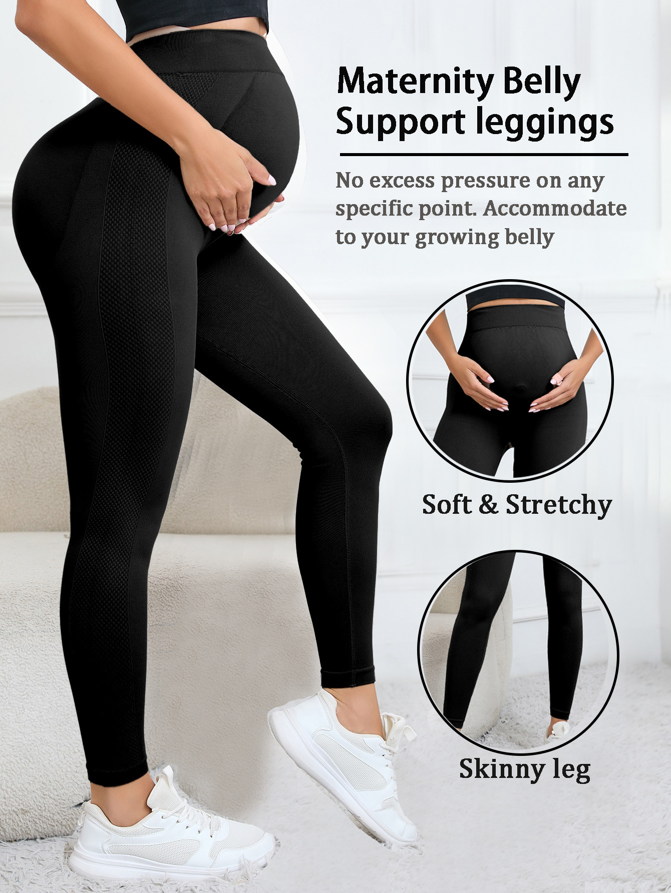 FLW Maternity Leggings High Waist Casual Nylon Spandex XL Breathable Elastic Waist Closure for Pregnant Women and Yoga