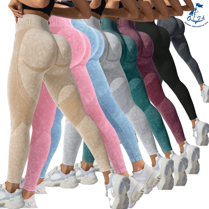 QIFA Acid Wash Letters Yoga Leggings Women Gym Fitness Sportswear Workout Running Clothes Push up Yoga Pants Tights Mujer 1337