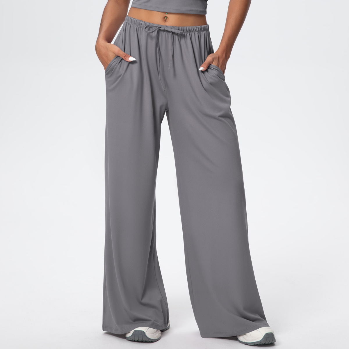 Women's Brushed Comfy High-Waist Wide Leg Yoga Pants with Elastic Waist &amp; Pockets-Four-Way Stretch Sports Casual