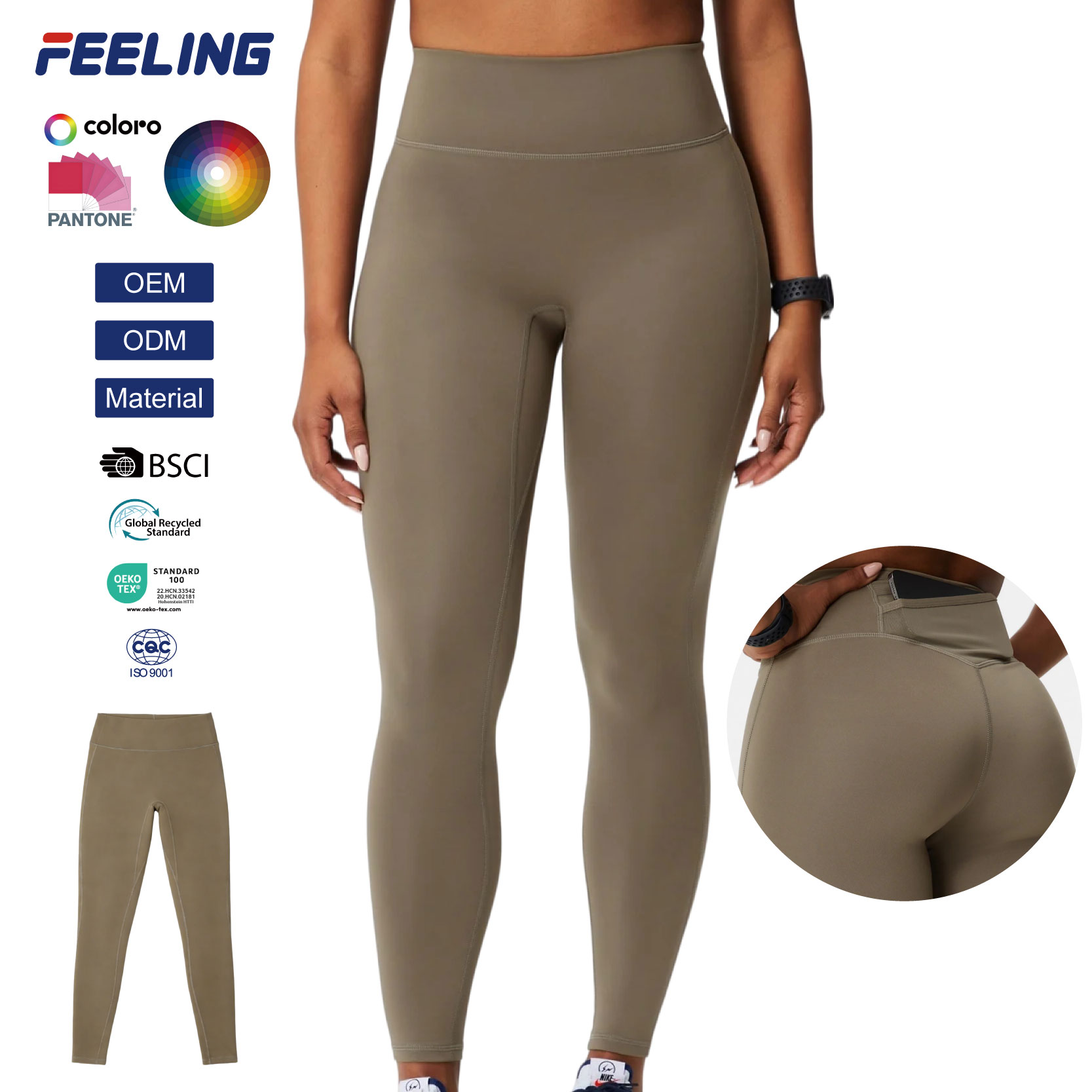 Women's High Waisted Yoga Leggings with Mesh Pockets Compression Moisture Wicking Chafe-Free Seams for Workout Pant OEM ODM