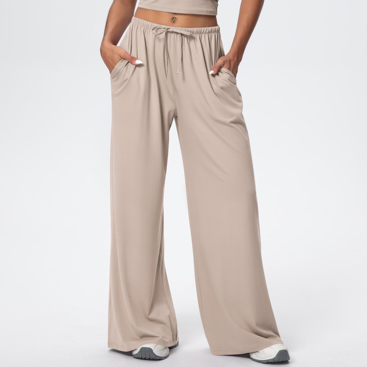 Women's Brushed Comfy High-Waist Wide Leg Yoga Pants with Elastic Waist &amp; Pockets-Four-Way Stretch Sports Casual