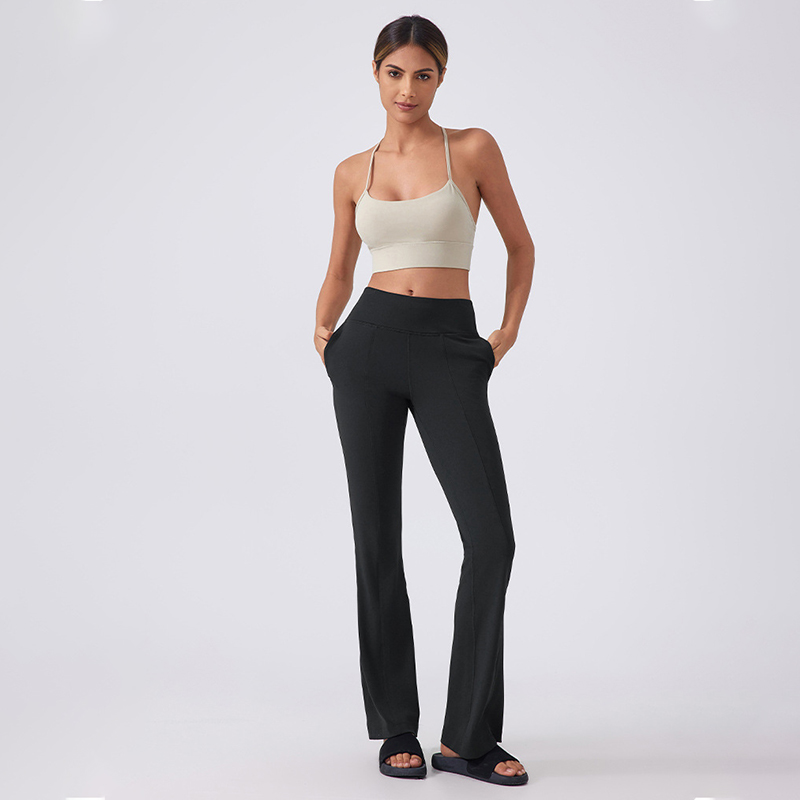 Hot Sell High Waist Flare Leggings With Side Pockets Tightbutt Lift Yoga Pants High Quality Fitness Running Pants