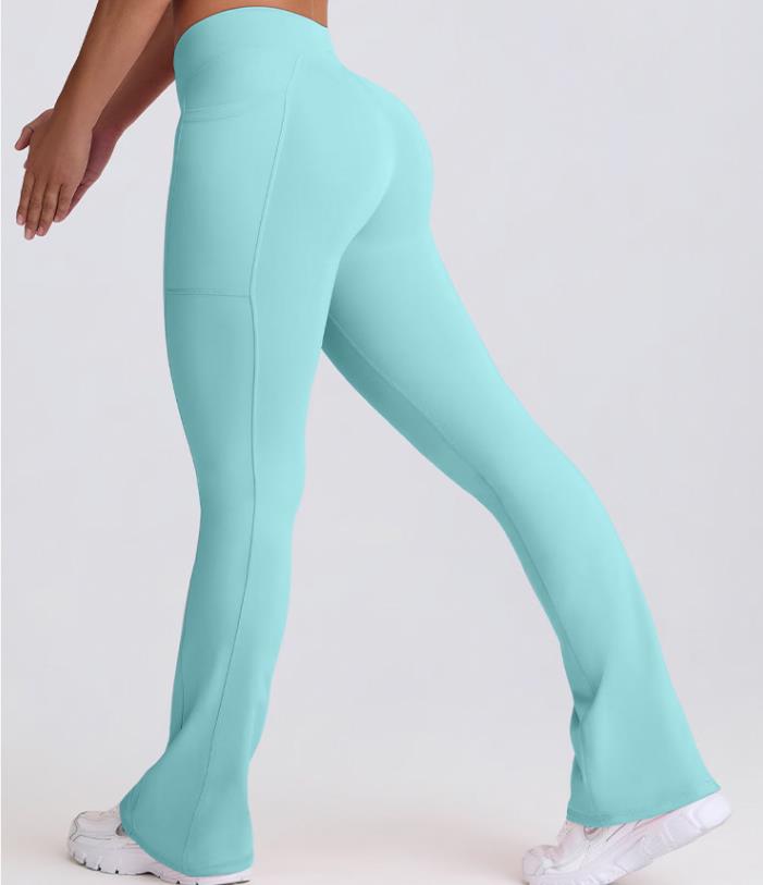 Women High Waist Yoga Pants with Pocket Flare Print Breathable Lightweight Eco-Friendly Four-Way Stretch