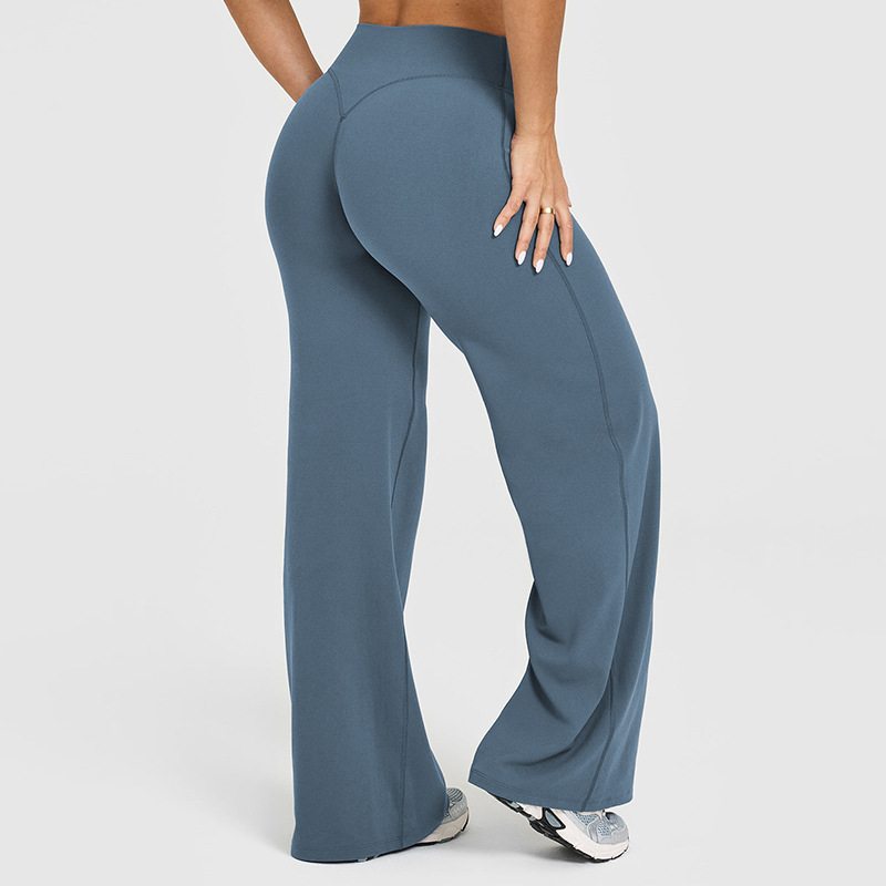 Women's High-waisted Breathable Yoga Pants With Button Decoration Tummy Control Loose Straight Leg Sports Style Workout Pant