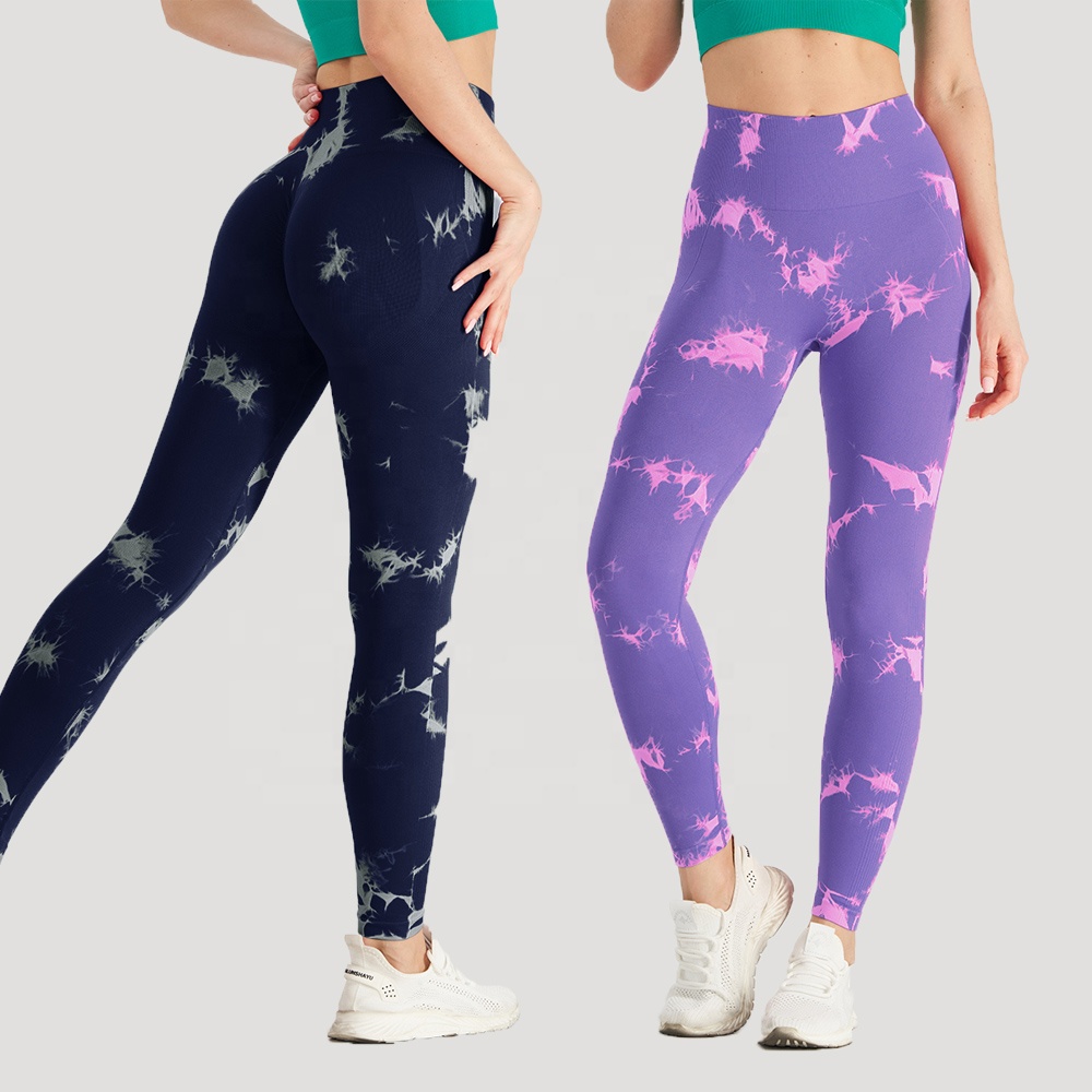 Womens Yoga Pants Skin-feel Seamless Yoga Pants Tie-dye Bleached Design High-waisted Buttock Lift Gym Skinny Sweatpants