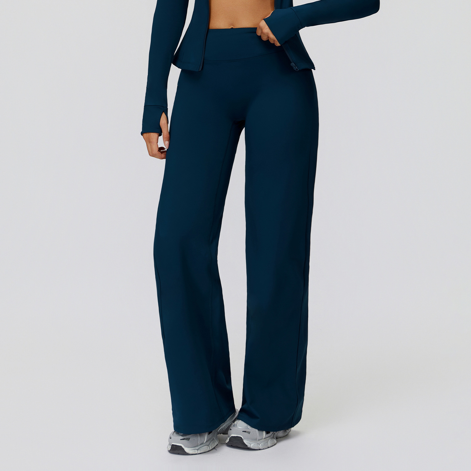 Winter Women'Fleece Lined Athletic High Waist Outdoor Running Legging Gym Fitness Wide Leg Flared Pants