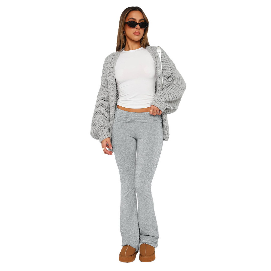 Wholesale Comfortable Women's Flare Skinny Pants Fold Over Leggings Stretch Bootcut Bell Bottom Slim Fit Yoga Pants Y2k Joggers