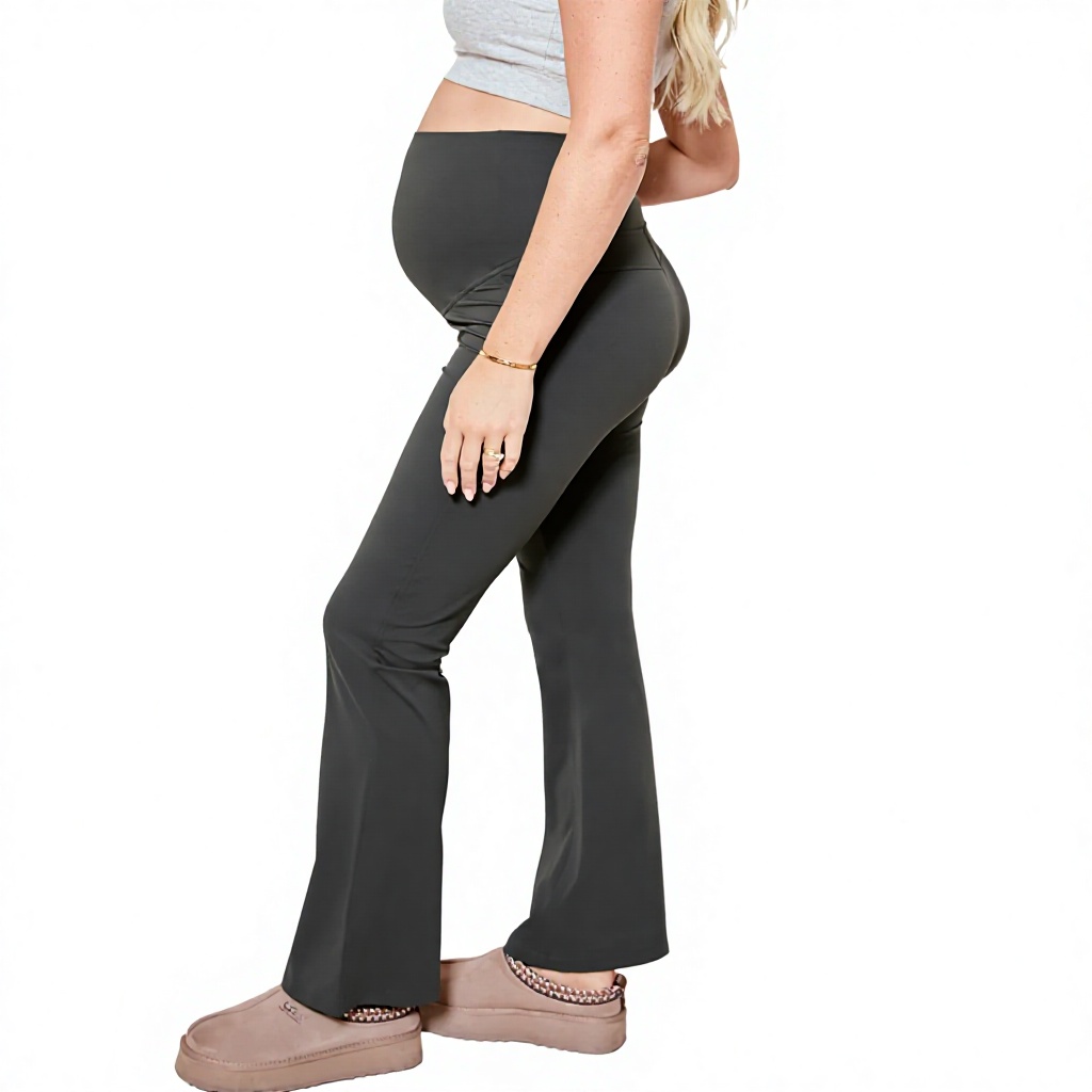 High Waist Maternity Yoga Pants with Cross Support Belly Band, Slim Flare Pants, Autumn Winter Pregnancy Leggings for Women
