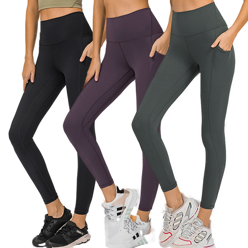 DL126 Naked Sensation Yoga Leggings Breathable High Waist Compression Tights With Drop in Pocket Buttery Soft Sizes M L