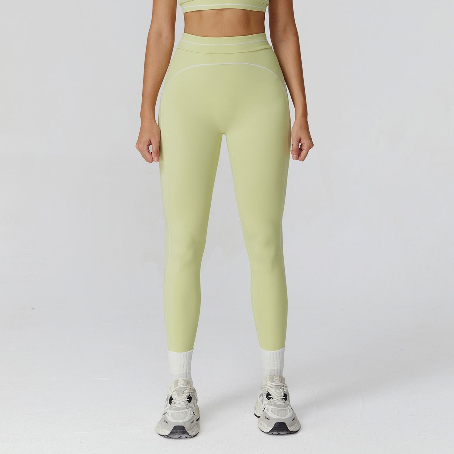 Brushed Fabric Foldover Waistband High Rise Yoga Leggings Color Block Thermal Workout Tights Women's Winter Pants