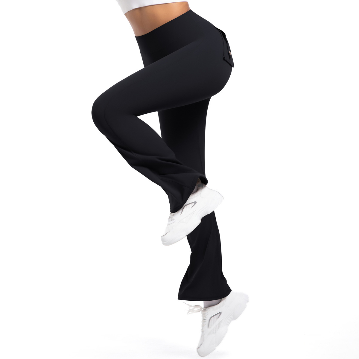 Button Peach High-Waisted Tight Yoga Bell-Bottoms Fitness Sports Wide-Leg Boot-Cut Yoga Pants for Women
