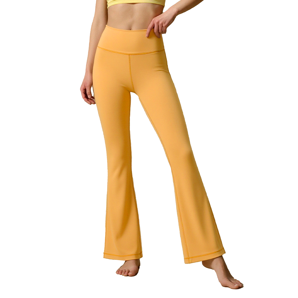 Ladies High Rise Flared Yoga Trousers Breathable Moisture Wicking Four Way Stretch Micro Flare Active Pants Low MOQ
