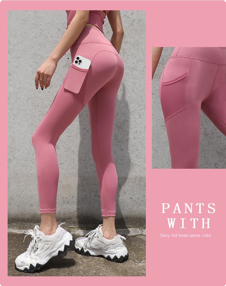 European American Quick-Drying Stretch Fitness Pants Hip-Lifting Mesh Side Pocket Sports Tight Leggings for Running Yoga