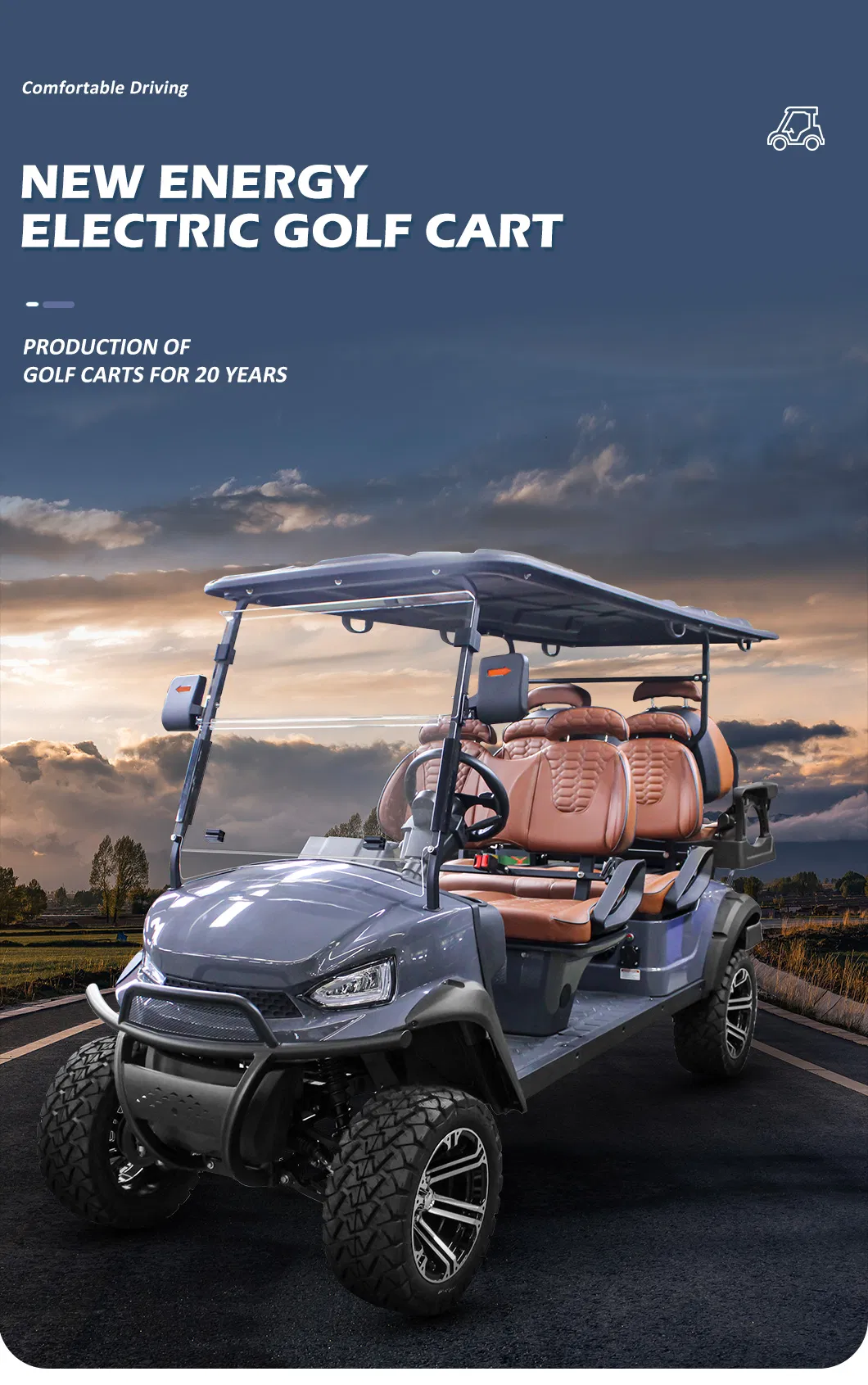 Electric Sightseeing Golf Cart Front View