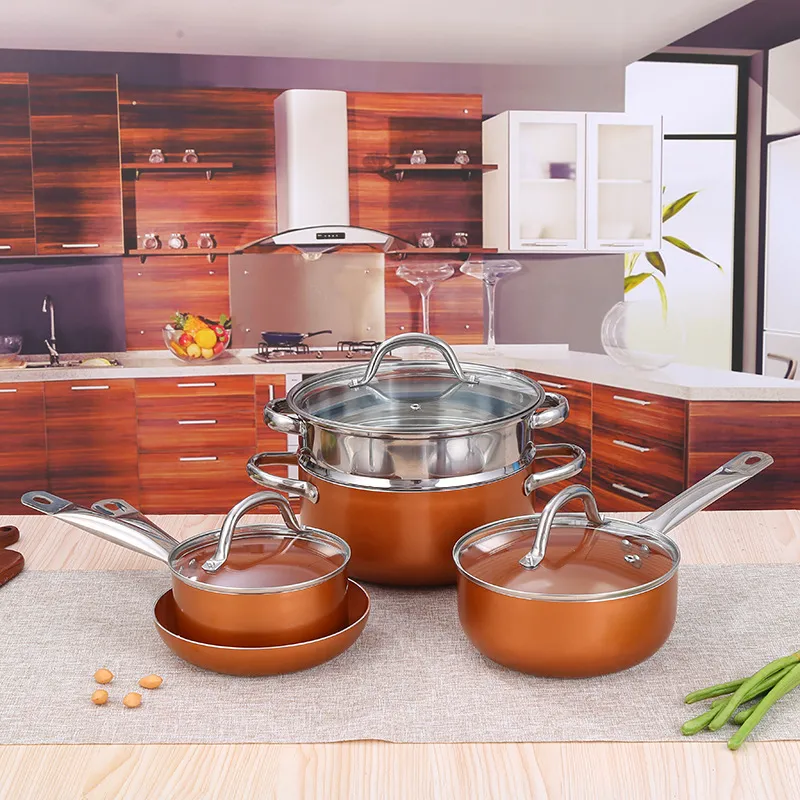 Household Business Kitchen Gift European and American Copper Induction Bottom Gift Non-Stick Pan Cookware Set