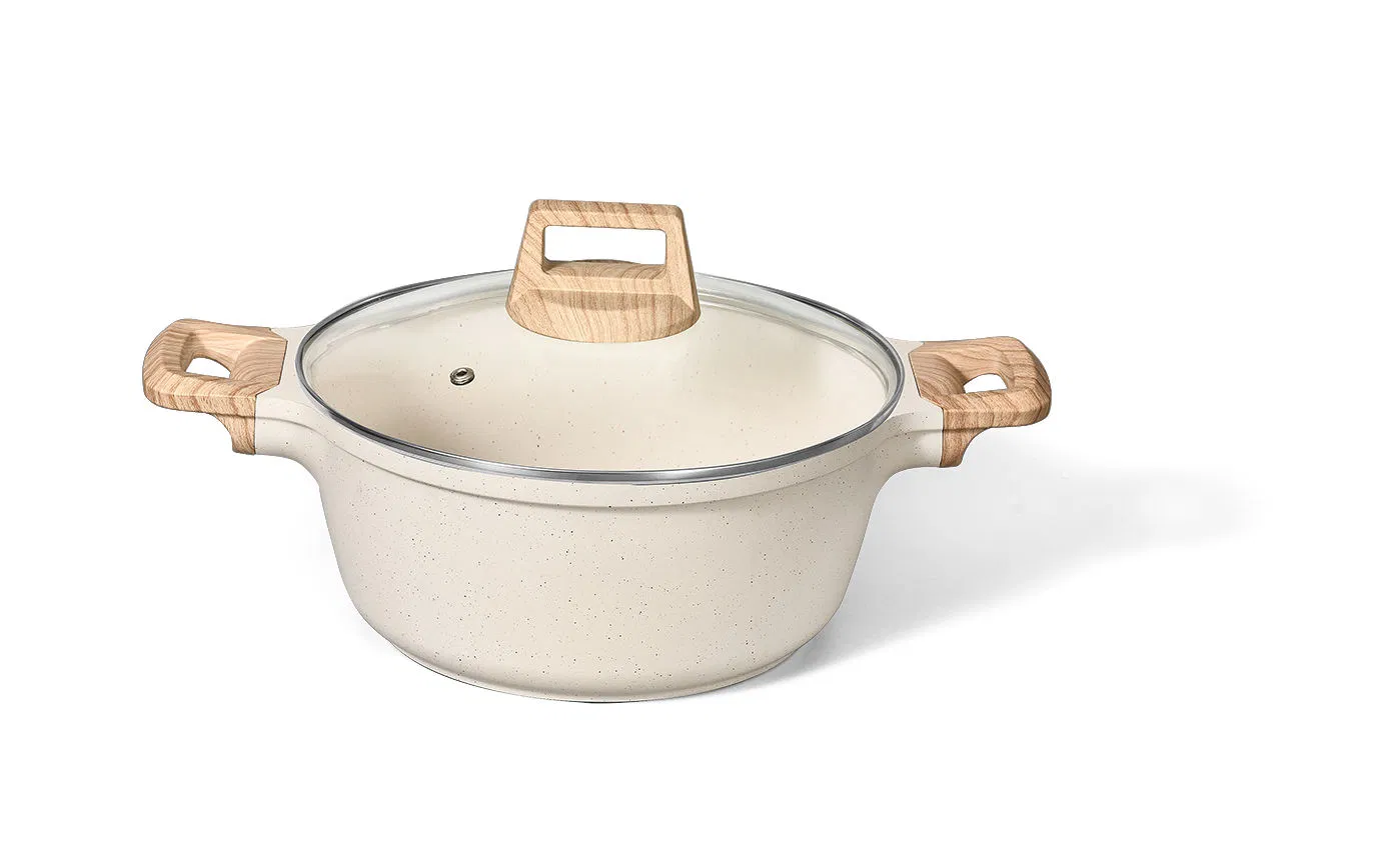 Factory Beige Ceramic Cooking Pot Casserole Cookware Set Fry Pan Kitchen Aluminium
